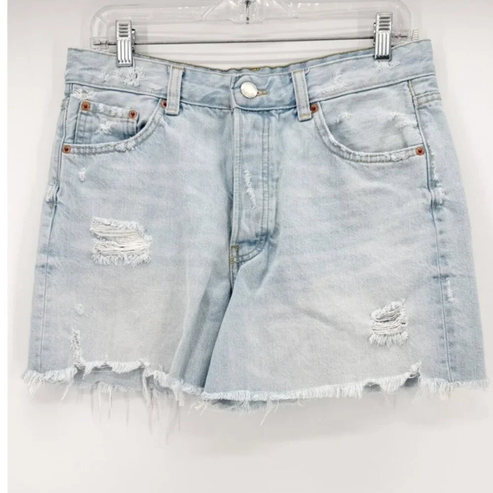 Zara Distressed High Rise Rigid Denim Cutoff Shorts Festival Summer 6 - Picture 2 of 8